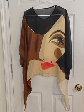 Champagne Collection by All That Glitters Silk Abstract Face Art Tunic Top S-L